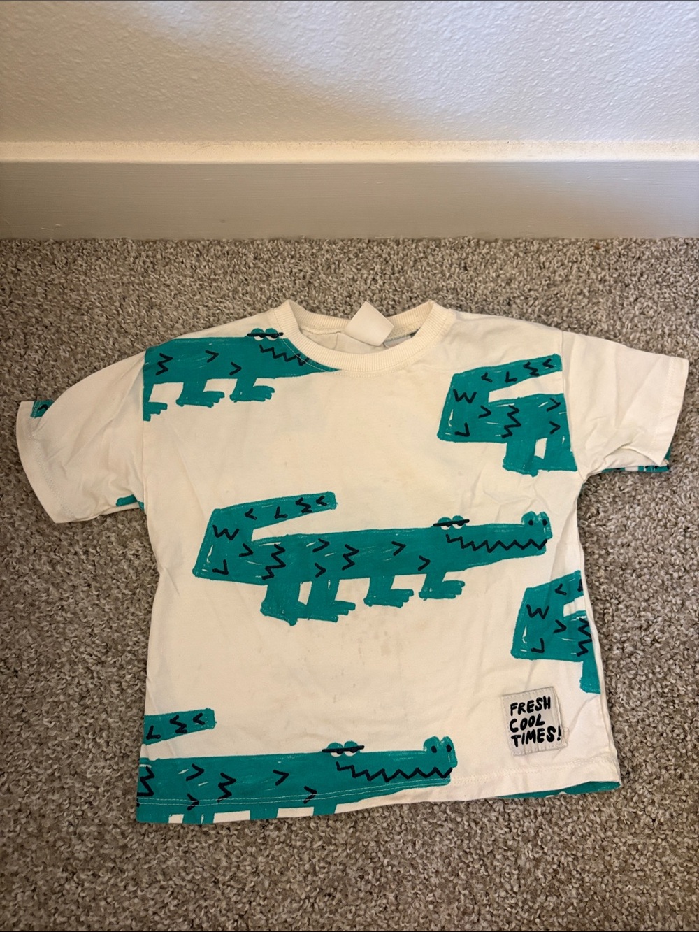Zara White Tee with Teal Crocodile Print